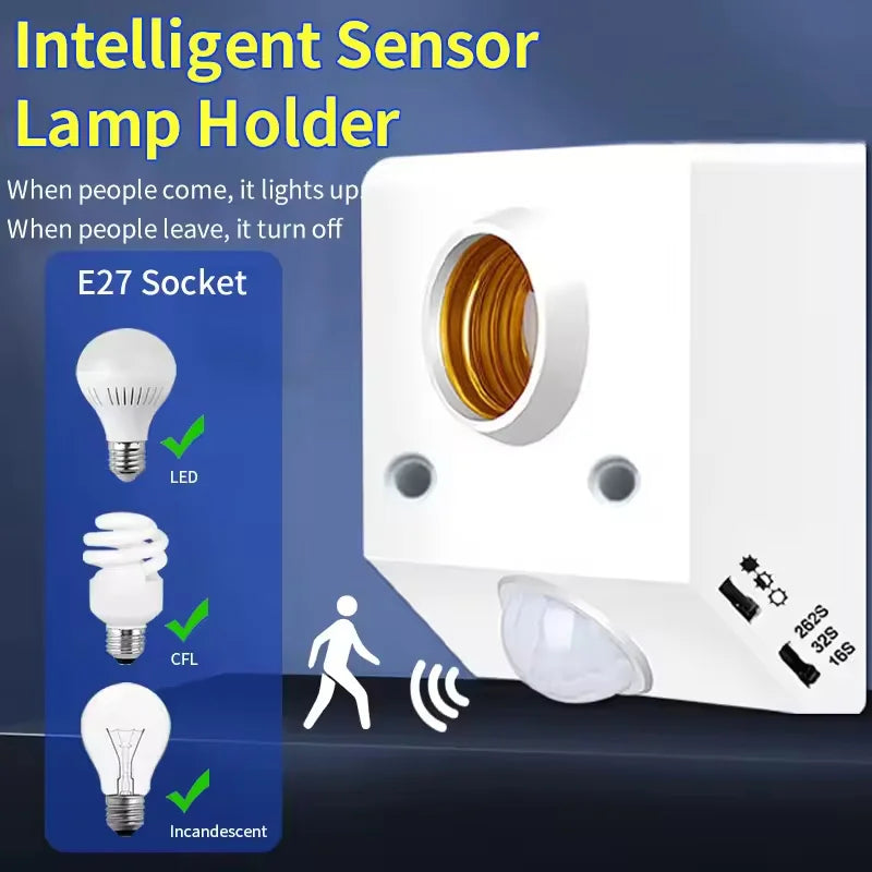 Smart 110-240V 100W PIR Induction Infrared Motion Sensor E27 LED Lamp Base Holder With Light Control Switch Bulb Socket Adapter