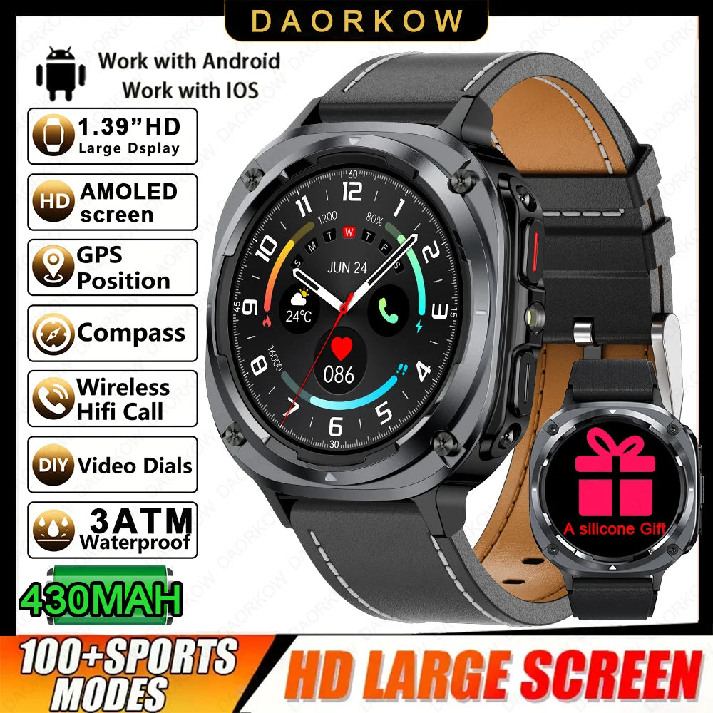 Smart Watch, Bluetooth Calling, Message Reminder, Stainless Steel Strap, Flashlight Function, Compatible with IPhone/Android
