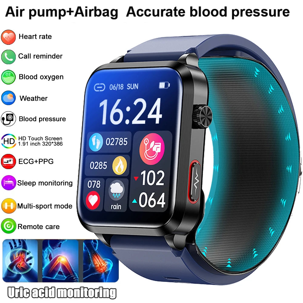 Smart Watch men 2026 New Air Pump Airbag health watch True Accurately Blood Pressure Uric Acid Blood Lipids watch waterproof