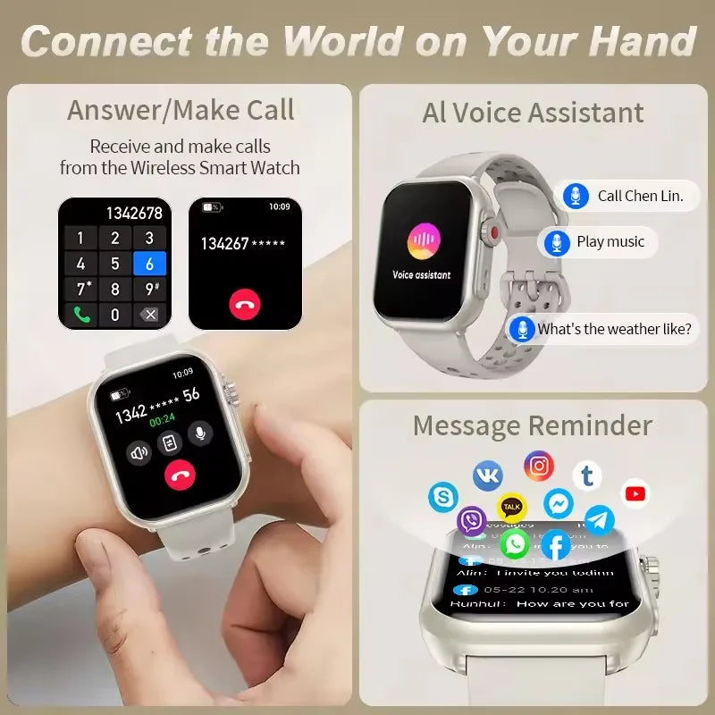 New Smart Watch Men Women 1.85-Inch HD AMOLED Full Touch Screen IP68 Waterproof Bluetooth Call SmartWatch Men For Android IOS