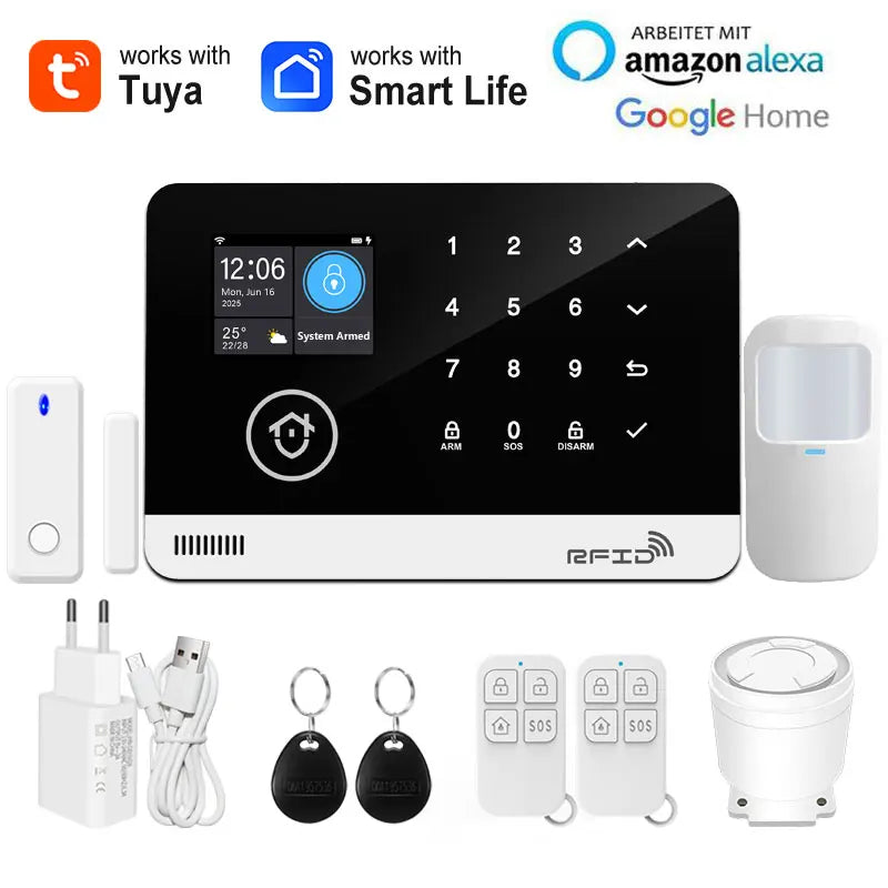 Smart Home Security Alarm System — WiFi & GSM, Touch Keypad, RFID & APP Control