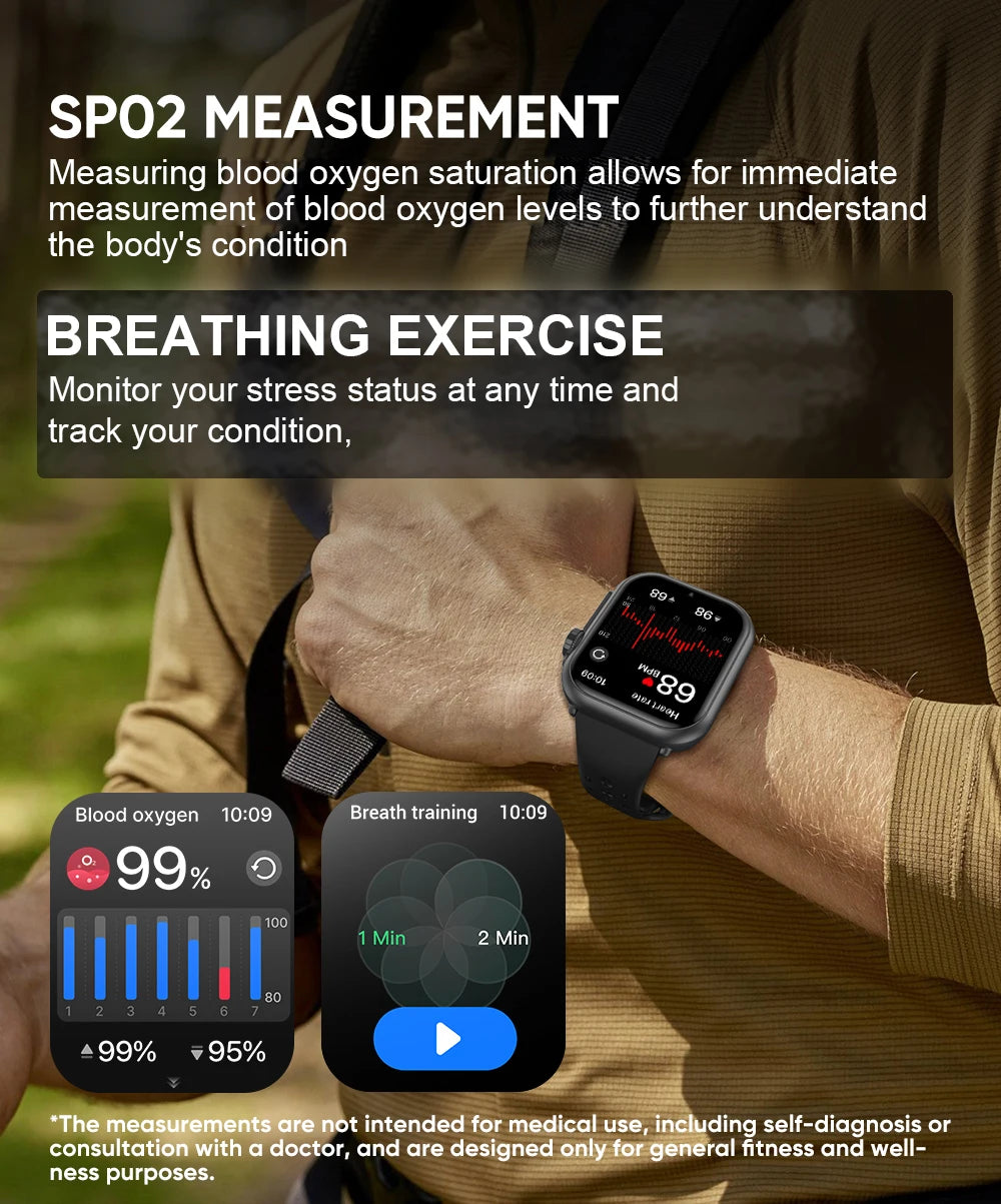 New Smart Watch Men Women 1.85-Inch HD AMOLED Full Touch Screen IP68 Waterproof Bluetooth Call SmartWatch Men For Android IOS