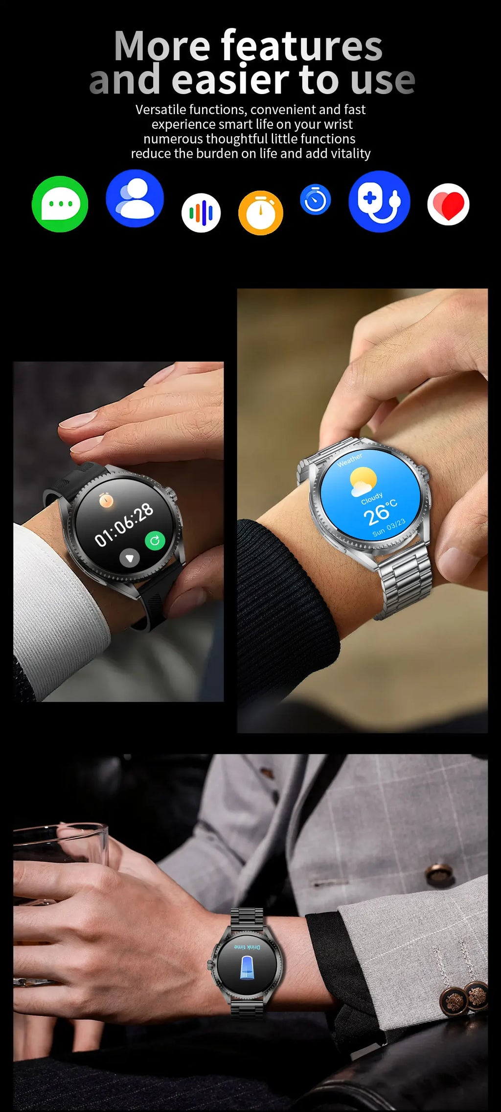Smart Watch for Men 1.75-Inch AMOLED Luxury Business Sports Fitness Watch IP67 Water Resistant 620mAh Standby Multi-Sport Mode