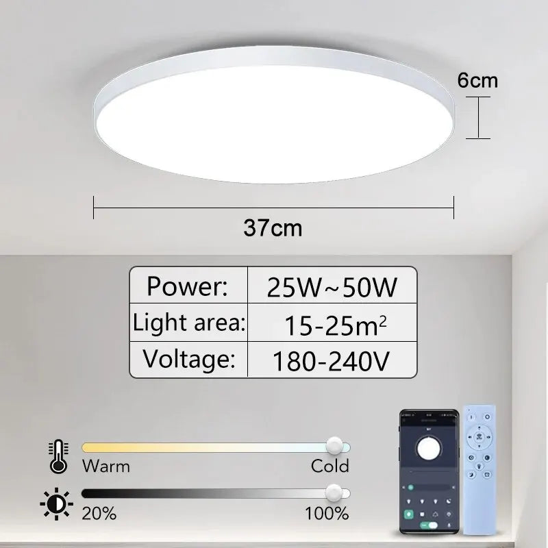 Smart LED Ceiling Lamp — Dimmable, APP & Remote Control, 36W/50W