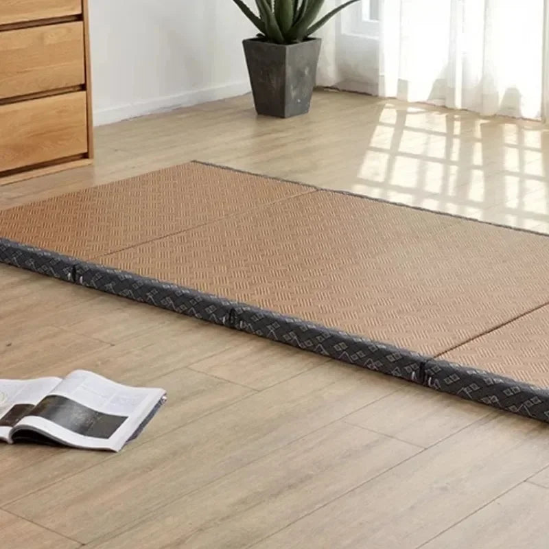 Japanese Folding Tatami Mattress Floor Mat with Artificial Rattan Surface & Coconut Fiber Core Futon Yoga Meditation Mat