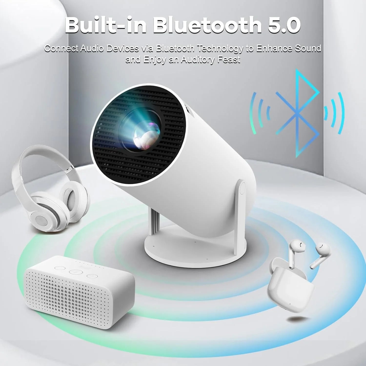 XFY Mini HY300 Projector with 5G WIFI and Bluetooth 4K 1080P Support Portable Projector 180° Rotatable Auto Keystone Projector