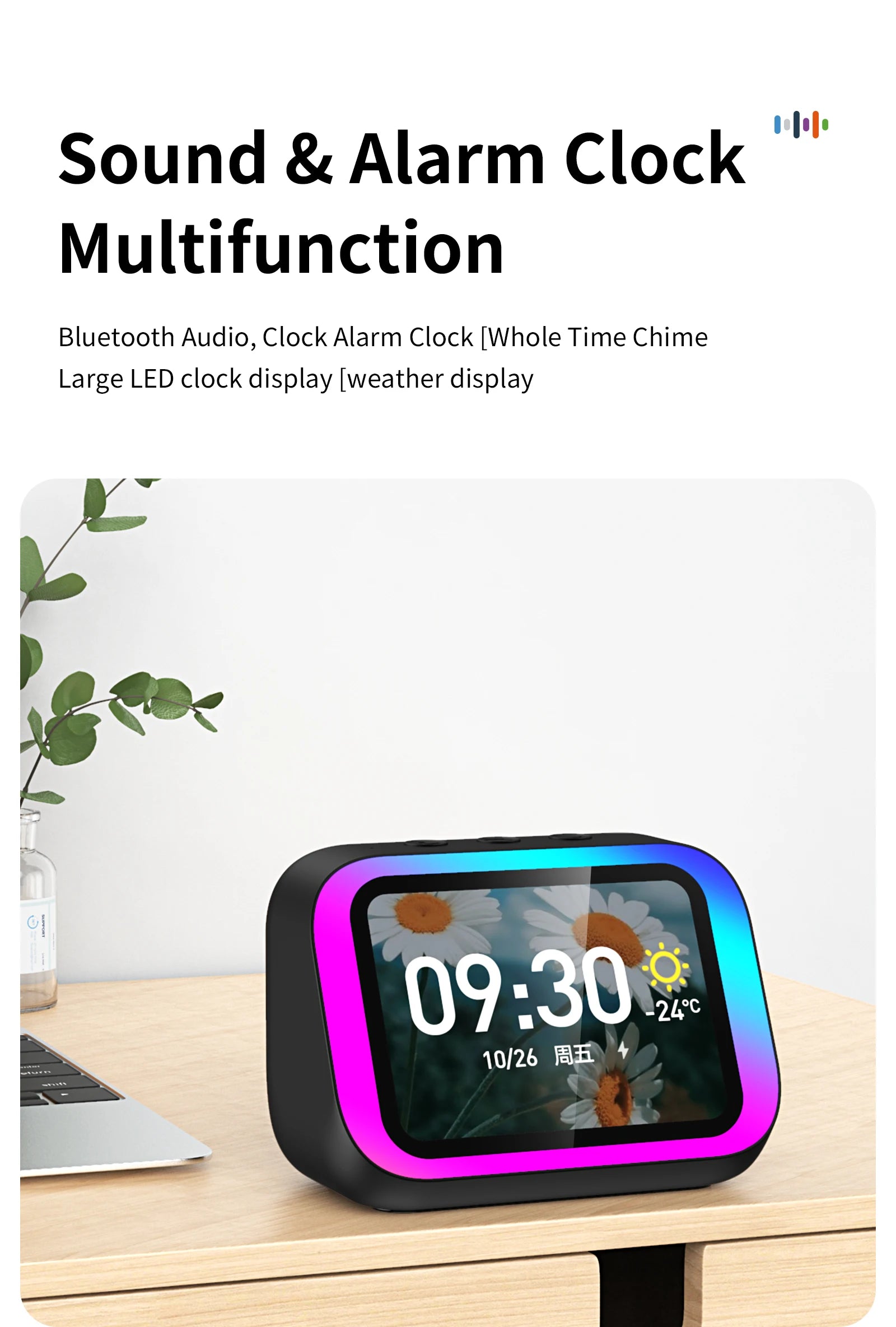 Smart Speaker with Screen Display — Voice Assistant, Bluetooth, Photo Album & Smart Home Hub