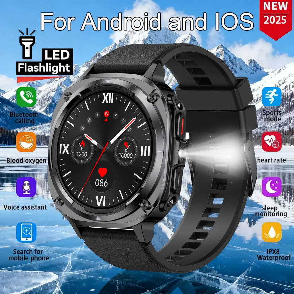 Smart Watch, Bluetooth Calling, Message Reminder, Stainless Steel Strap, Flashlight Function, Compatible with IPhone/Android