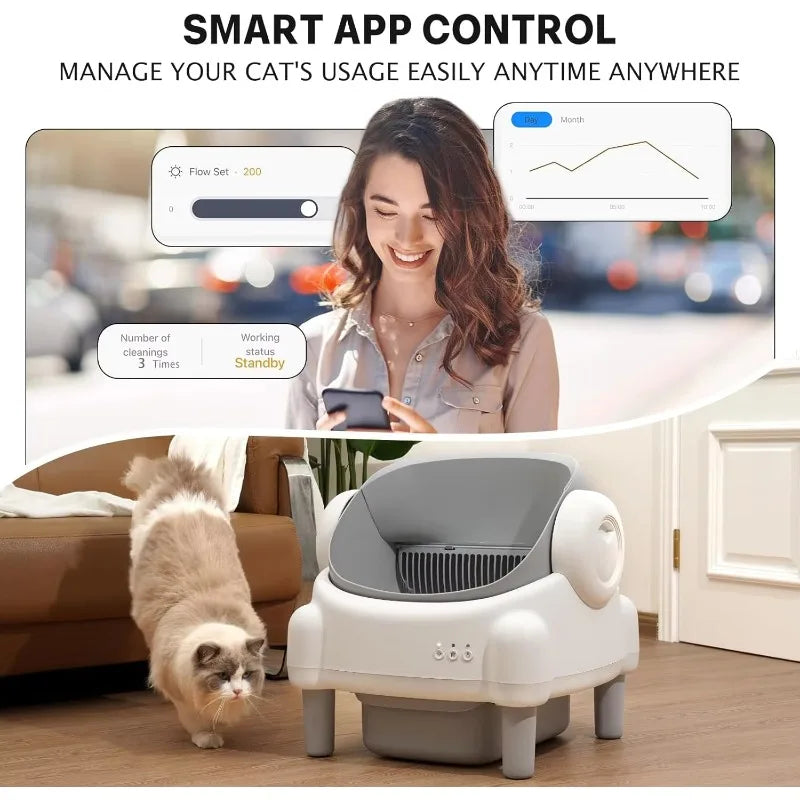 Smart Cat Litter Box, Automatic Self-Cleaning Litter Box With APP Remote Control And Health Monitor, Pet Toilet Products
