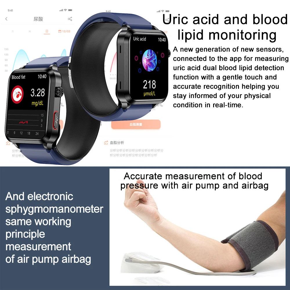 Smart Watch men 2026 New Air Pump Airbag health watch True Accurately Blood Pressure Uric Acid Blood Lipids watch waterproof