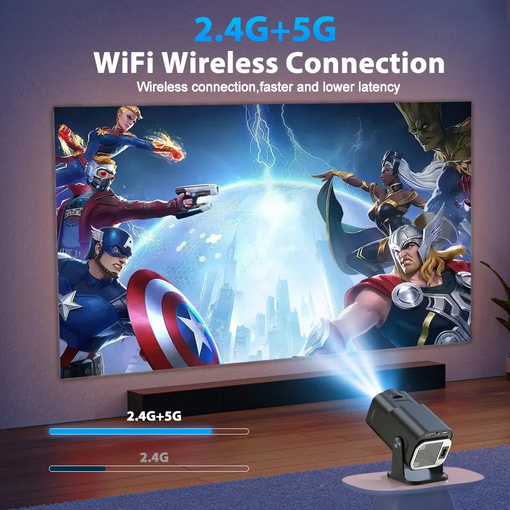 HY320 Mini Newly Native 720P Android 12 4K Projector 300ANSI Wifi6 BT5.0 Cinema Outdoor Portable 180° Rotable Projector