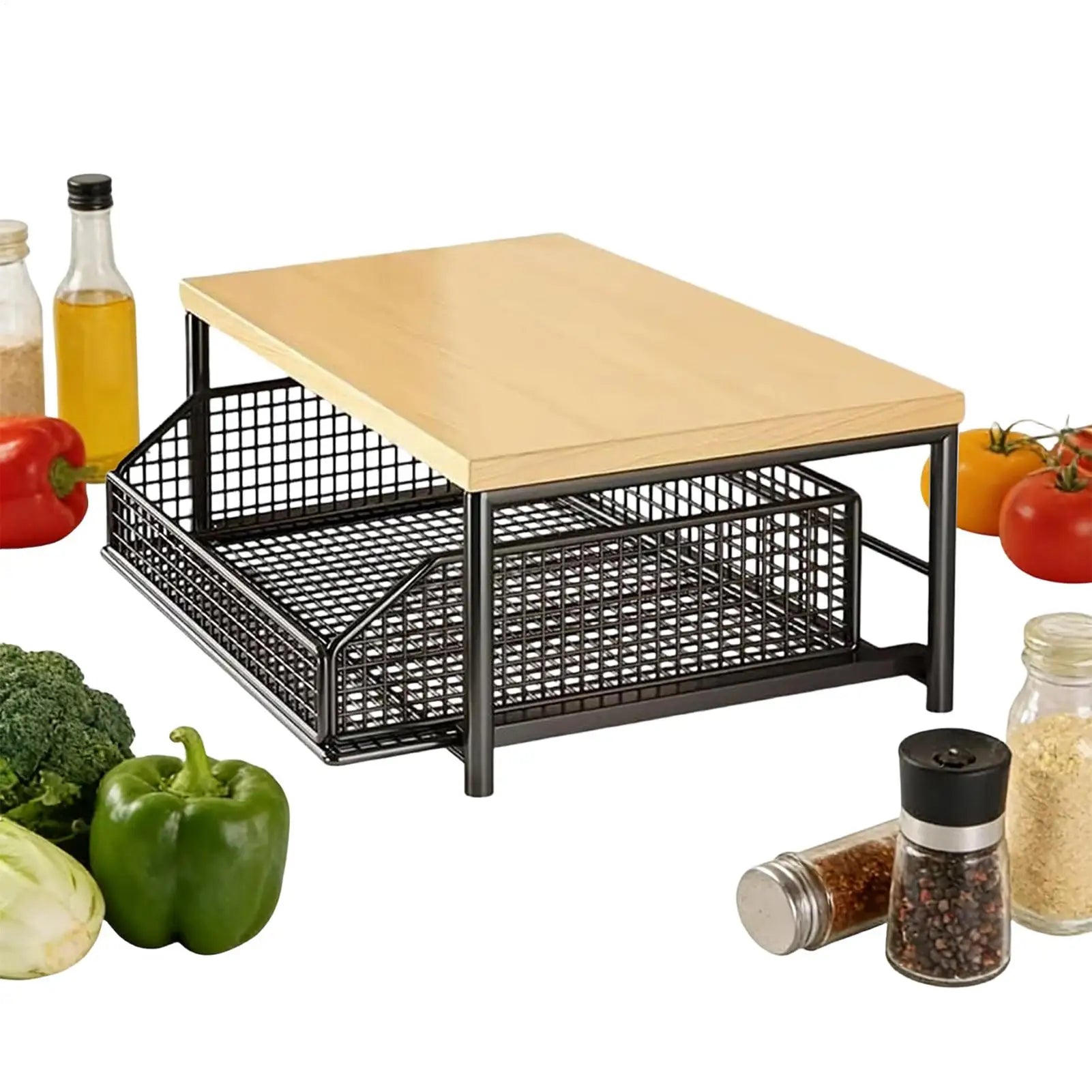 Kitchen Storage Rack Standing Shelf with Drawer for Fruit Vegetable Microwave Pots Dishes Spice Organizer for Kitchen Countertop