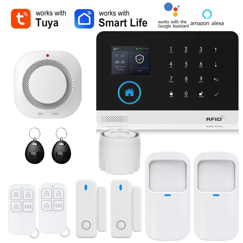 Smart Solar-Powered Home Alarm System — Tuya WiFi GSM, PIR & Door Sensors, Alexa Compatible