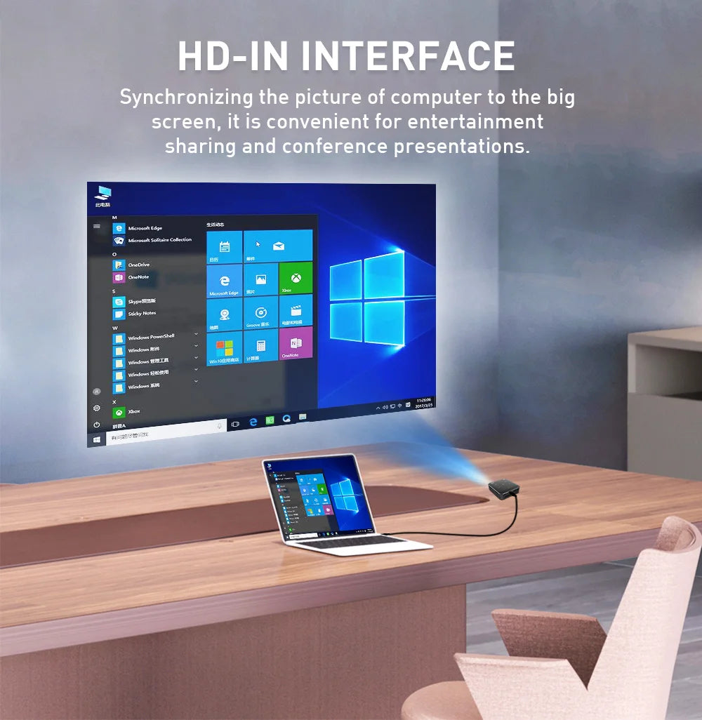 Mini 3D Portable Projector — 4K DLP, Android, WiFi, Bluetooth, Rechargeable Battery, Outdoor & Car Use