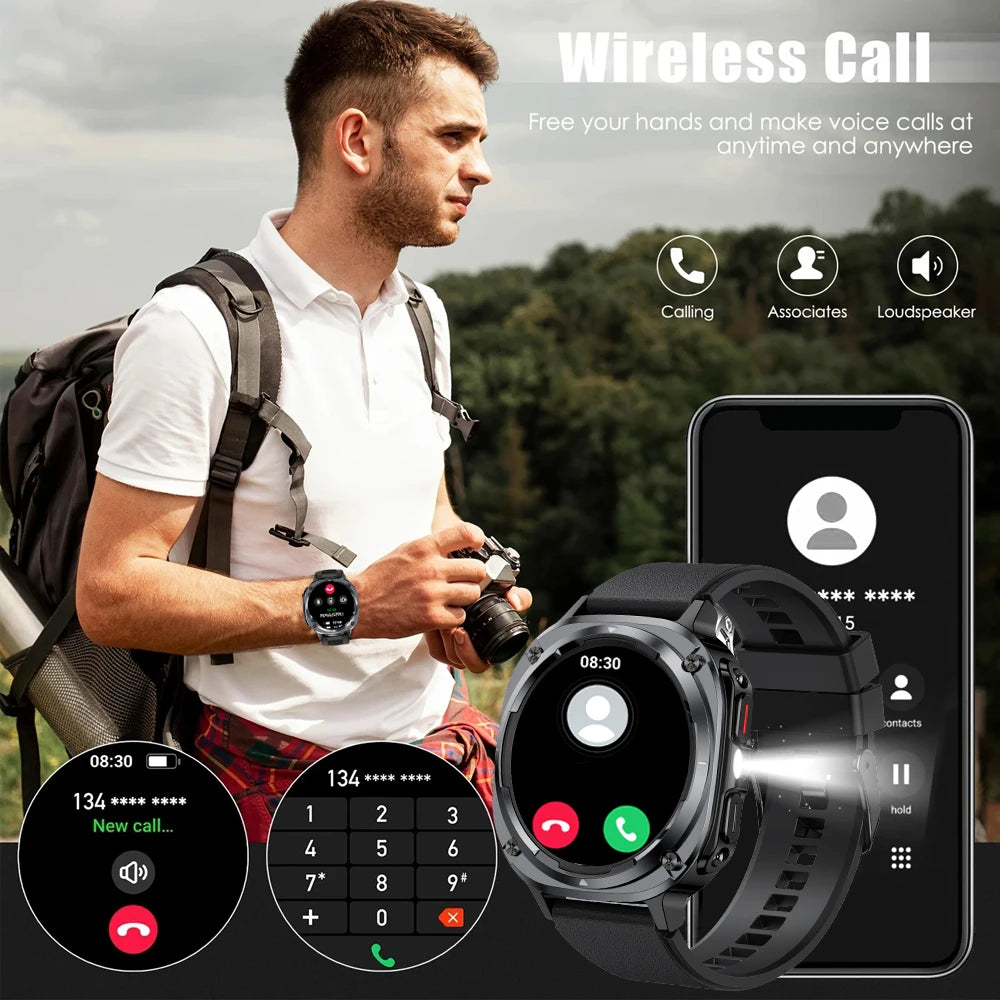 Smart Watch, Bluetooth Calling, Message Reminder, Stainless Steel Strap, Flashlight Function, Compatible with IPhone/Android