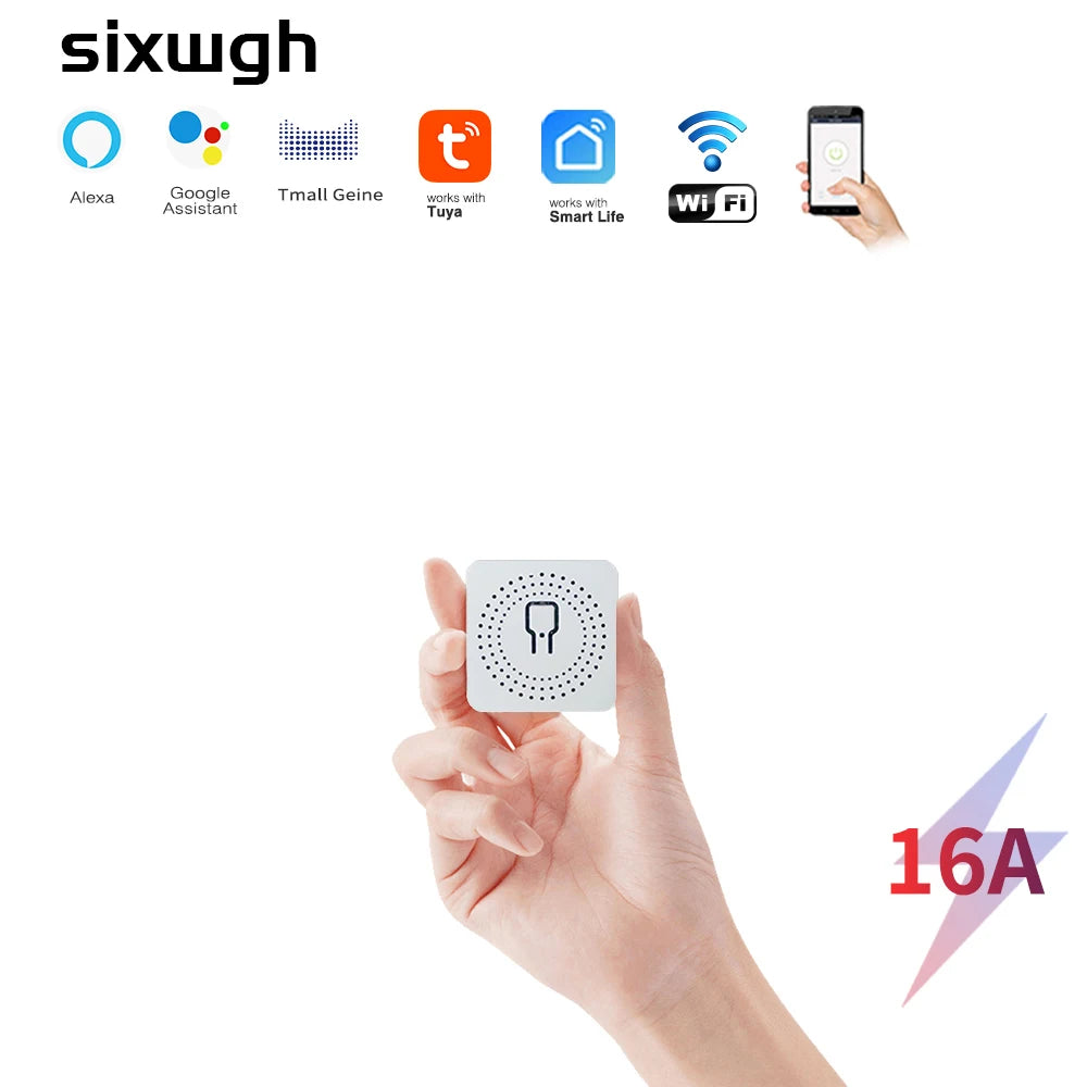 Smart Mini WiFi Switch — Voice & APP Control, 16A, Flame-Retardant, Easy Install
