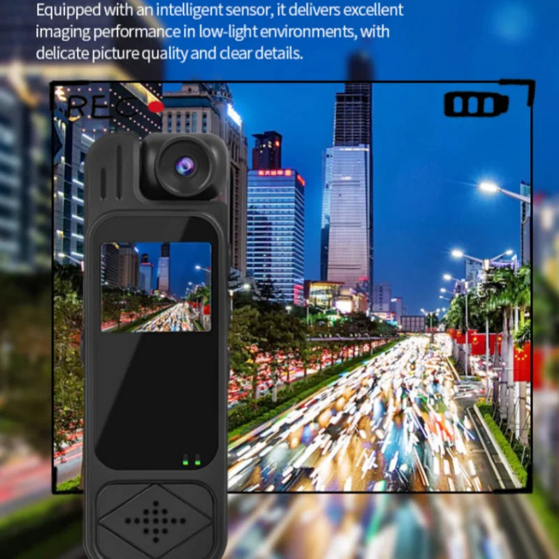 Mini pocket camera with screen, portable recorder, audio and video recording, back clip, high-definition infrared night vision