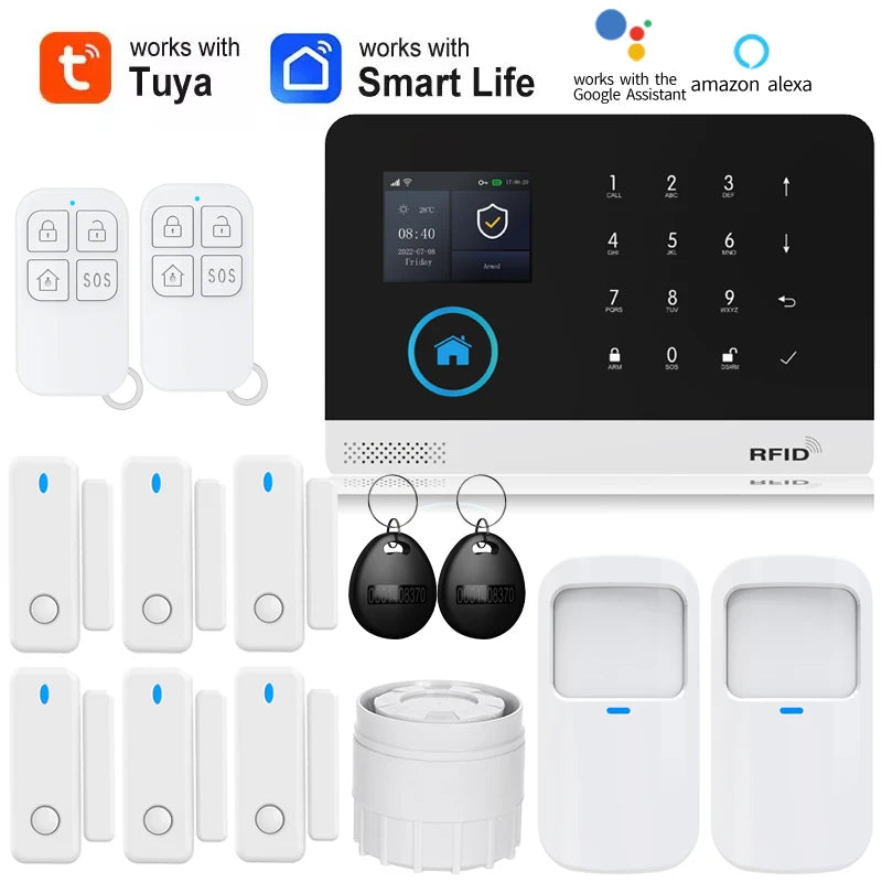 Smart Solar-Powered Home Alarm System — Tuya WiFi GSM, PIR & Door Sensors, Alexa Compatible
