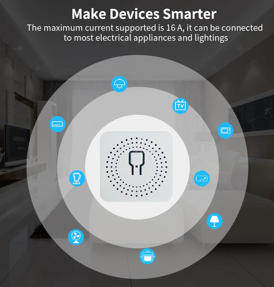 Smart Mini WiFi Switch — Voice & APP Control, 16A, Flame-Retardant, Easy Install