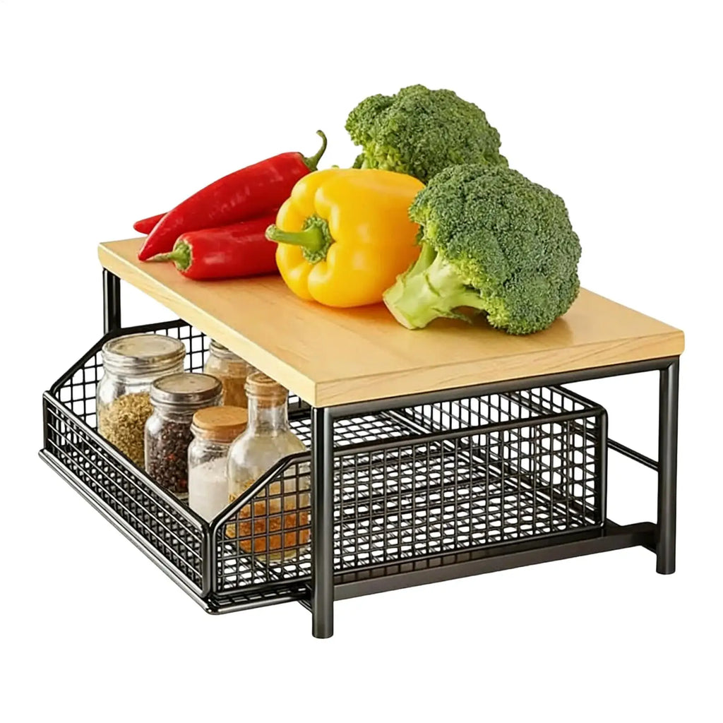 Kitchen Storage Rack Standing Shelf with Drawer for Fruit Vegetable Microwave Pots Dishes Spice Organizer for Kitchen Countertop