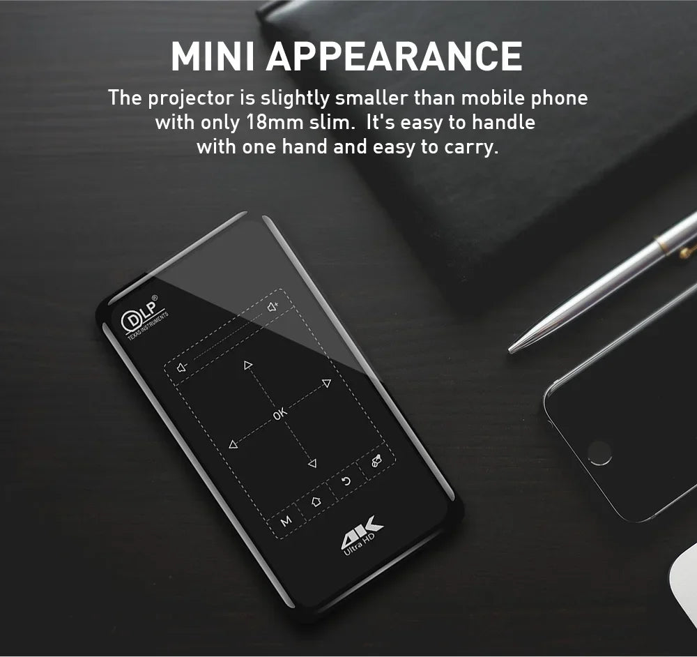 P09-II Portable DLP Mini Pocket Projector Android 9.0 2GB RAM 32GB ROM WIFI5 BT4.2 4K HD Beamer Home Cinema LED Video Projector