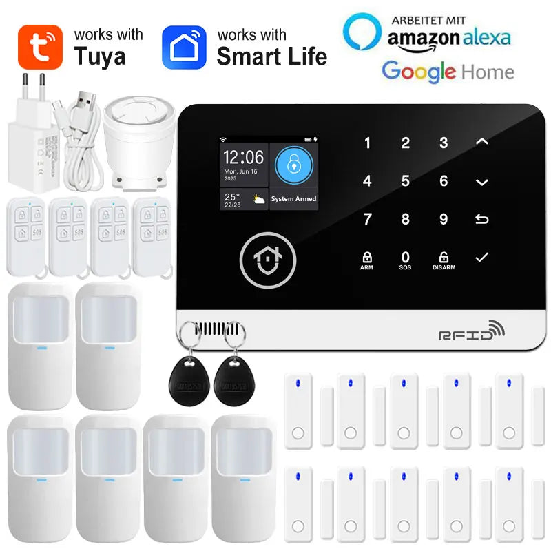 Smart Home Security Alarm System — WiFi & GSM, Touch Keypad, RFID & APP Control