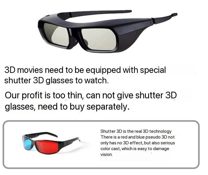 Mini 3D Portable Projector — 4K DLP, Android, WiFi, Bluetooth, Rechargeable Battery, Outdoor & Car Use