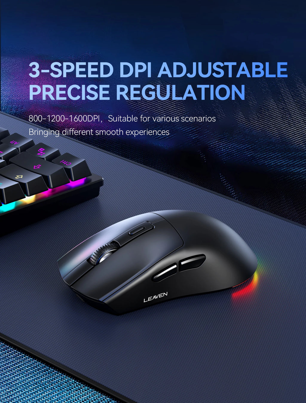 Dual-Mode Wireless Mouse | Magnetic Charging Dock | RGB Backlit | 3-Speed DPI (800-1200-1600) | 2.4G/BT | Suitable for daily use