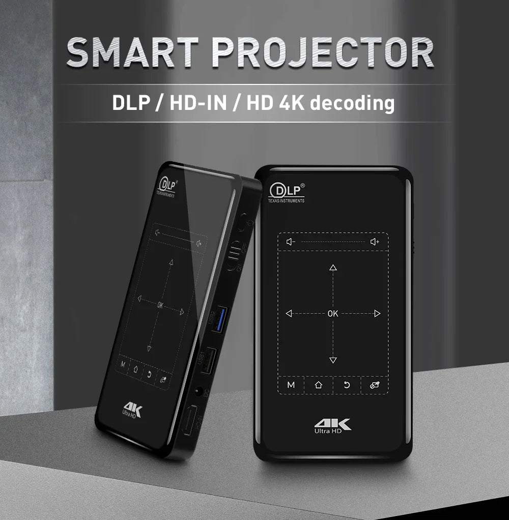 P09-II Portable DLP Mini Pocket Projector Android 9.0 2GB RAM 32GB ROM WIFI5 BT4.2 4K HD Beamer Home Cinema LED Video Projector