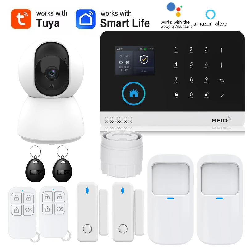 Smart Solar-Powered Home Alarm System — Tuya WiFi GSM, PIR & Door Sensors, Alexa Compatible