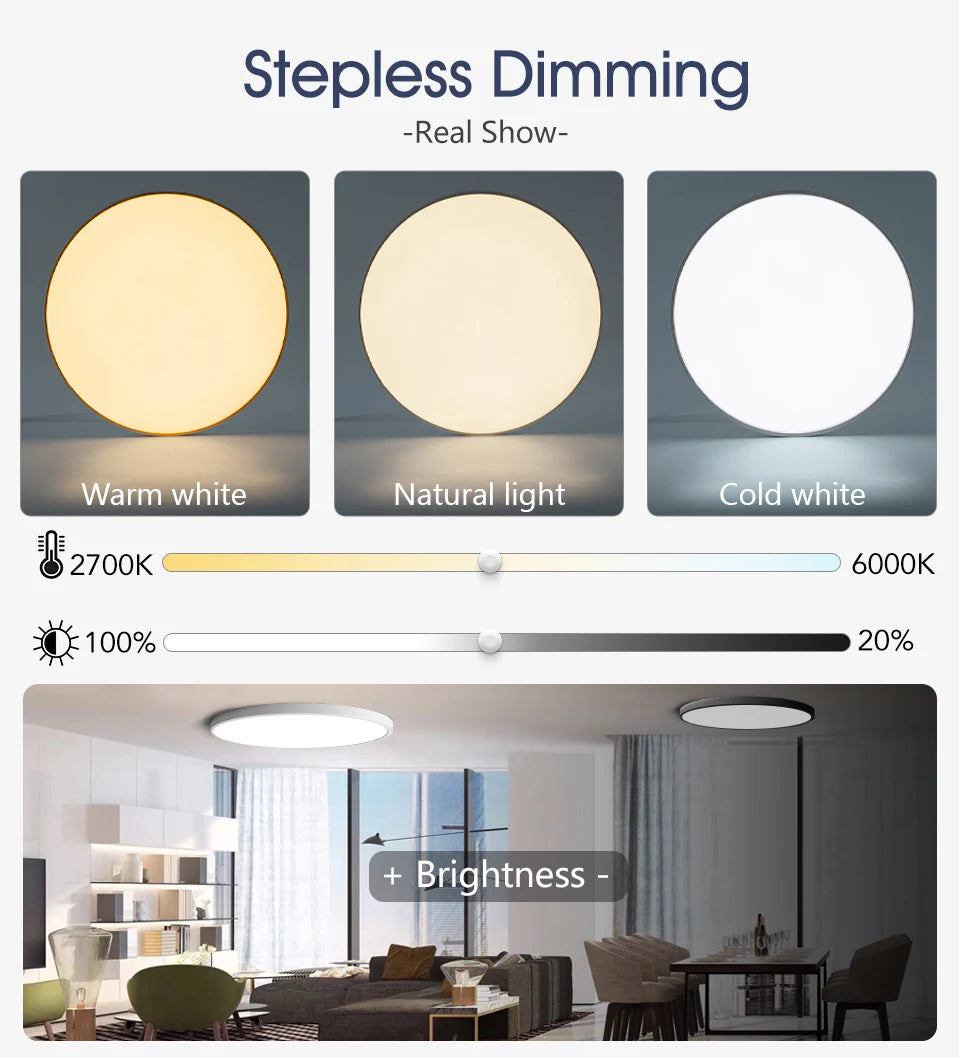 Smart LED Ceiling Lamp — Dimmable, APP & Remote Control, 36W/50W