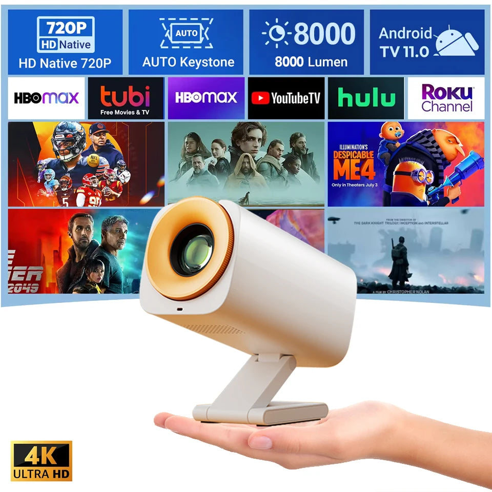 2026 New Mini Projector Smart Home Theater Wifi6 BT 5.0 Android 11 4k Ultra HD 180 Rotation Mobile Projection Game Projection