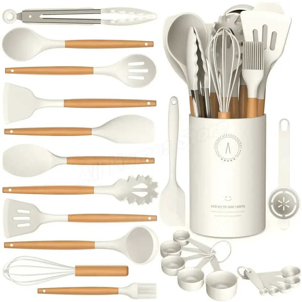 Kitchen Kit 12 Pieces Silicone Food Grade Utensils Cooking Sets Turner Spatula Measuring Spoon Practical Cookware Tool Kitchenwa
