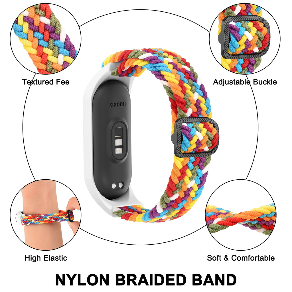 Braided Watch Strap For Xiaomi Mi Band 7 6 5 4 3 Band Elastic Adjustable Wristband For Amazfit Band 5 Strap Replacement Bracelet