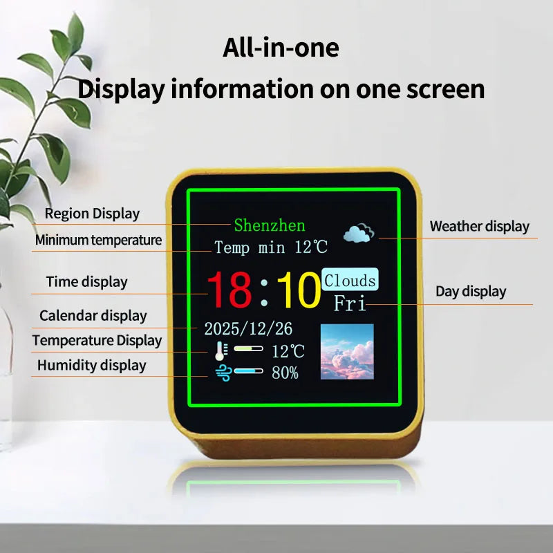 Smart Desktop Electronic Clock WIFI Weather Station Digital Small TV Display Multifunctional Home Indoor Temperature Humidity