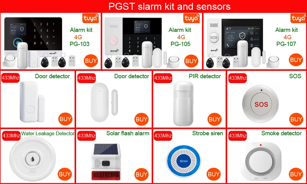 The new smart home security system in 2025, PG-103 4G Tuya APP wireless alarm system, WiFi GSM compatible with all 433MHz wirele
