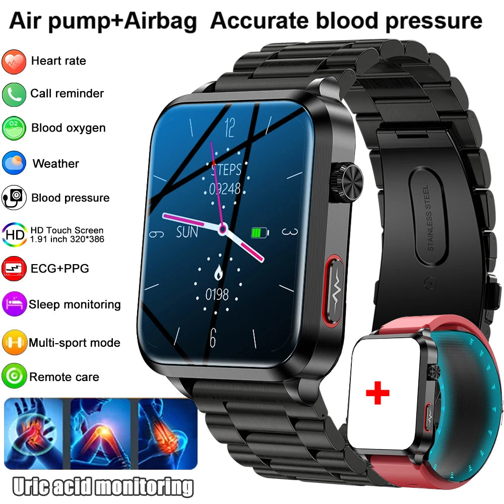 Smart Watch men 2026 New Air Pump Airbag health watch True Accurately Blood Pressure Uric Acid Blood Lipids watch waterproof