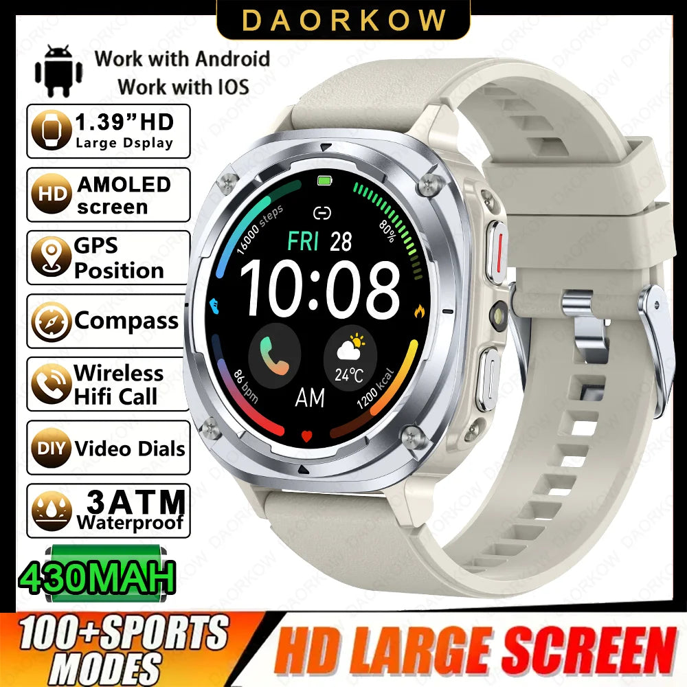 Smart Watch, Bluetooth Calling, Message Reminder, Stainless Steel Strap, Flashlight Function, Compatible with IPhone/Android