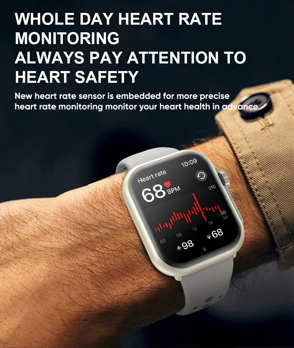 New Smart Watch Men Women 1.85-Inch HD AMOLED Full Touch Screen IP68 Waterproof Bluetooth Call SmartWatch Men For Android IOS