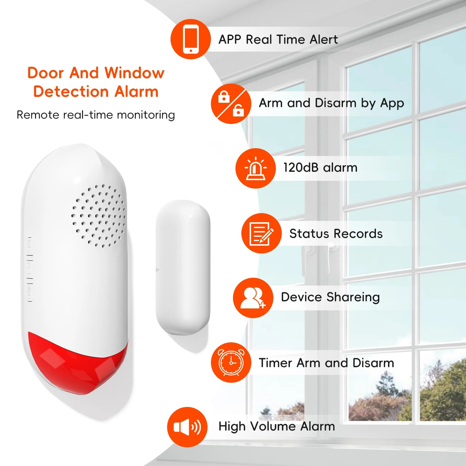 Smart WiFi Door & Window Sensor — 100dB Siren, LED Alert & APP Control
