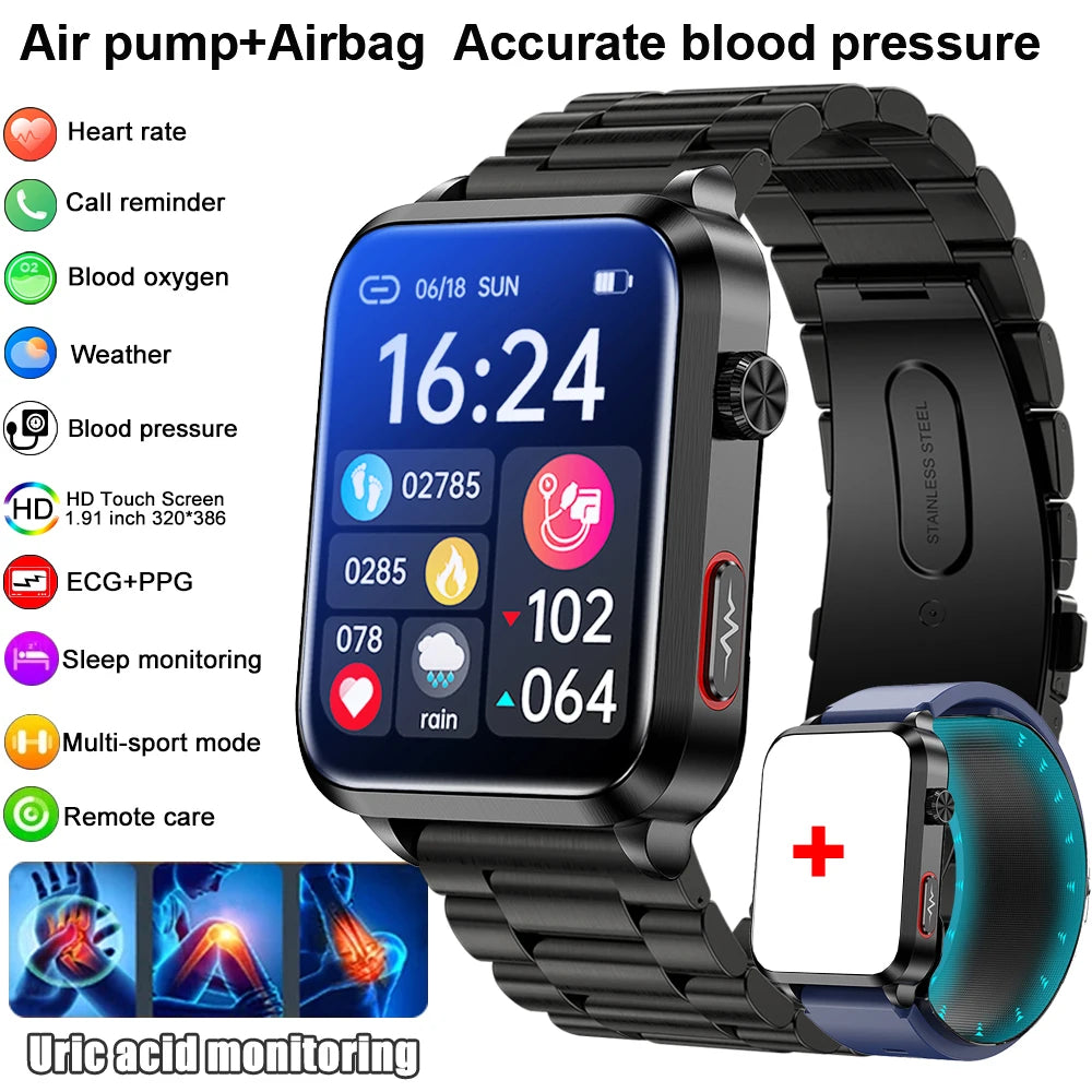 Smart Watch men 2026 New Air Pump Airbag health watch True Accurately Blood Pressure Uric Acid Blood Lipids watch waterproof