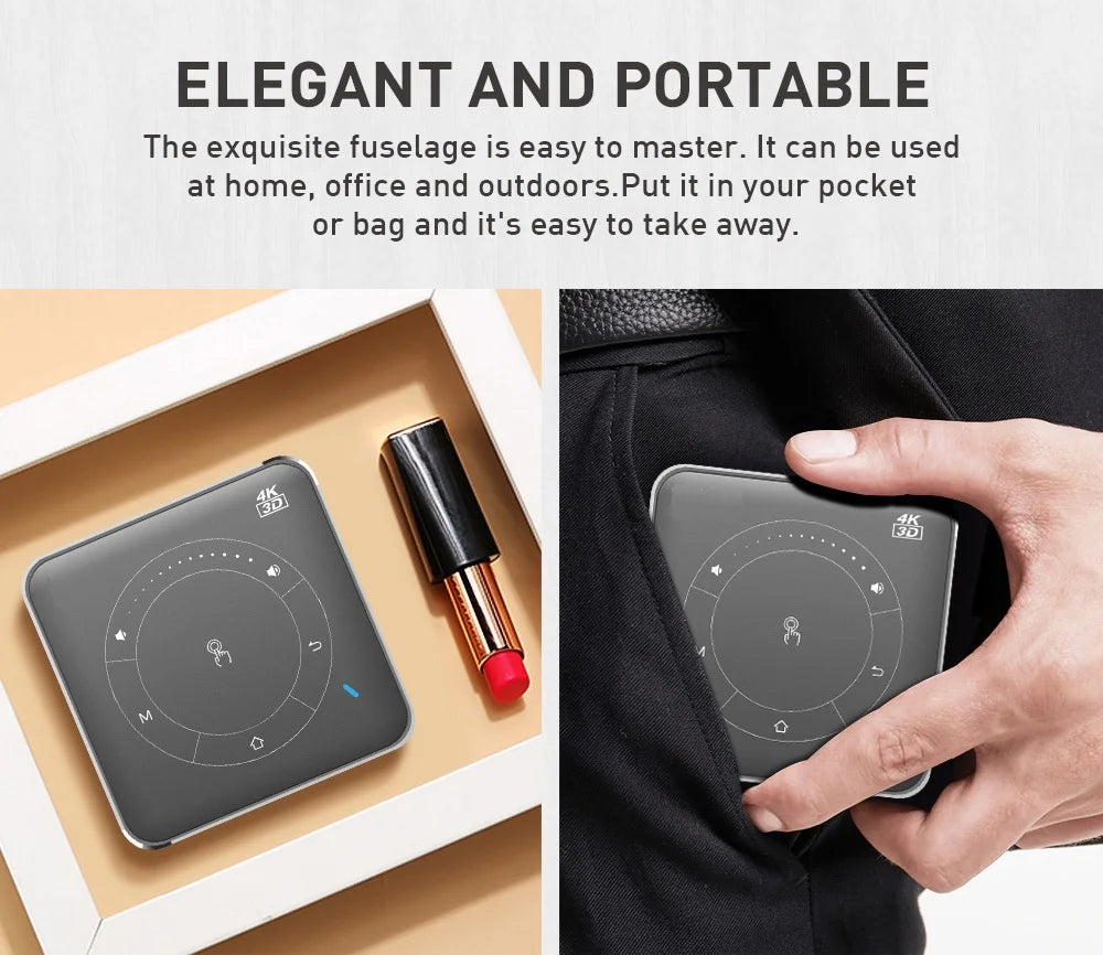 Mini 3D Portable Projector — 4K DLP, Android, WiFi, Bluetooth, Rechargeable Battery, Outdoor & Car Use