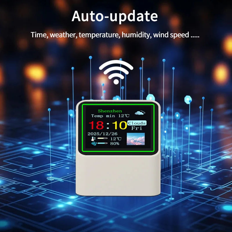 Smart Desktop Electronic Clock WIFI Weather Station Digital Small TV Display Multifunctional Home Indoor Temperature Humidity