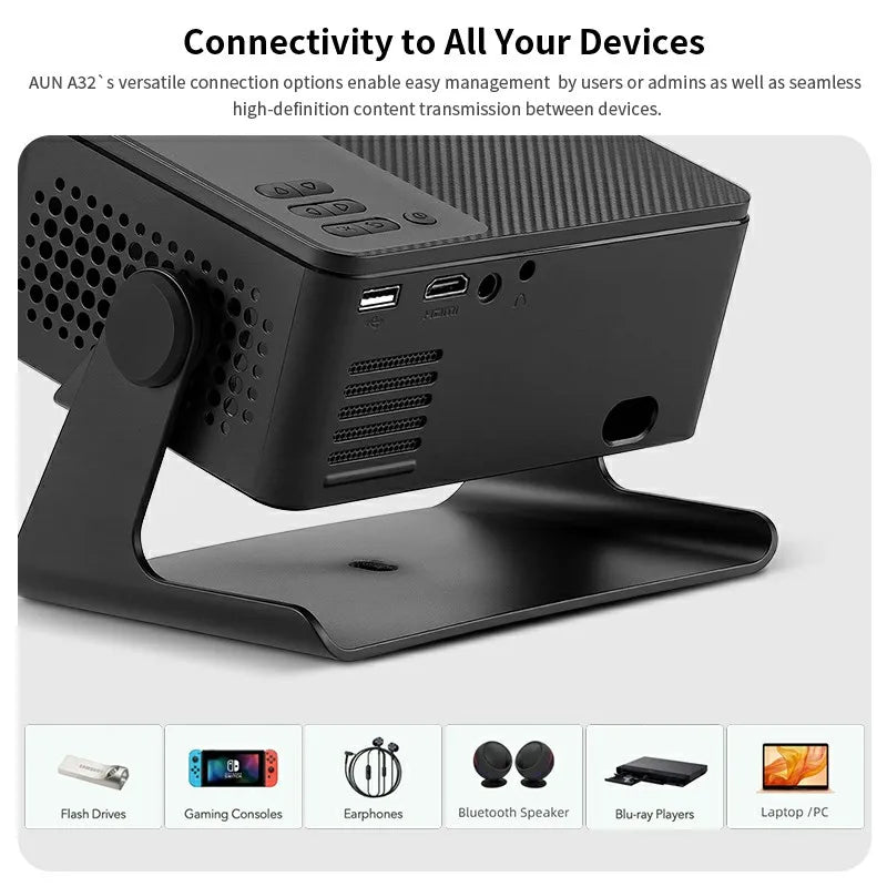 AUN A32 Pro Portable Projector — Android, 4K 1080P, Laser, WiFi, LED, Smart TV for Home & Outdoor