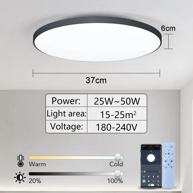 Smart LED Ceiling Lamp — Dimmable, APP & Remote Control, 36W/50W