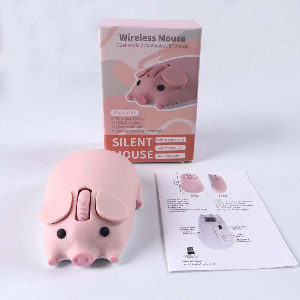 Cartoon Pig Design Computer Mouse Dual-mode 2.4G+Bluetooth Cute Ergonomic Optical Mice Game Laptop PC Universal For Girl Gift