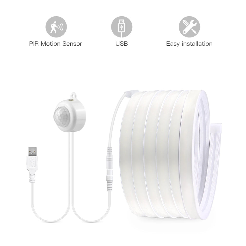 Smart PIR Motion Sensor LED Strip — Auto On/Off, 320 LEDs/m, Waterproof for Kitchen & Stairs