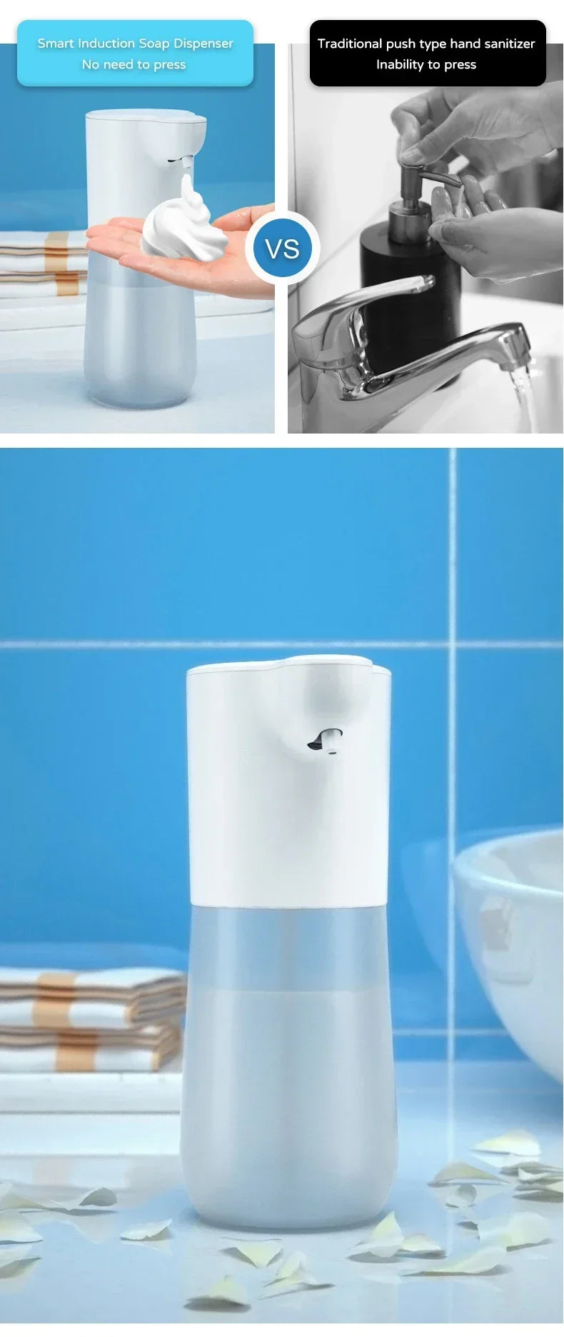 HOMEFISH Smart Automatic Sensor Foam Dispenser Touchless Infrared Soap Dispenser Type-C Charging High Capacity