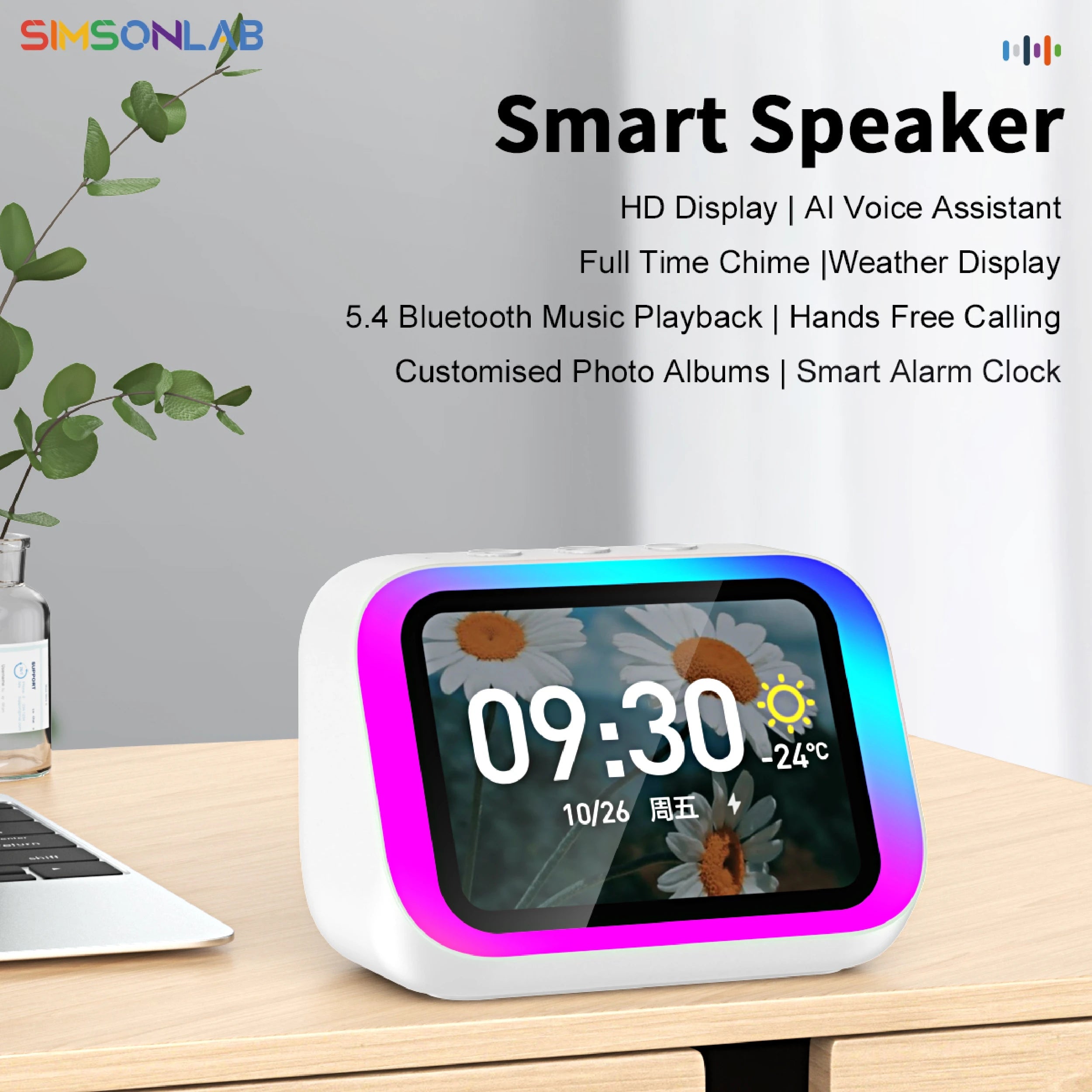 Smart Speaker with Screen Display — Voice Assistant, Bluetooth, Photo Album & Smart Home Hub