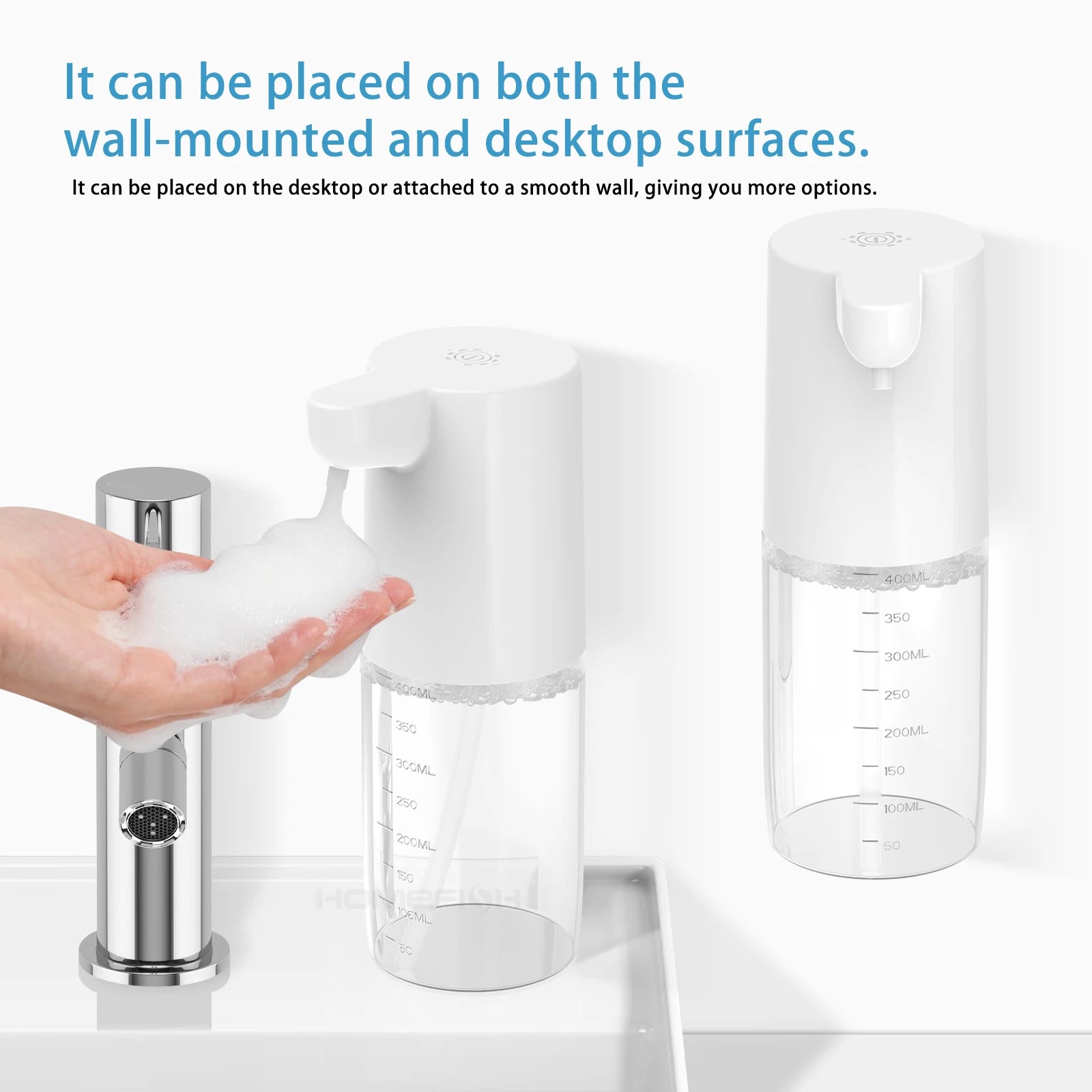 HOMEFISH Smart Automatic Sensor Foam Dispenser Touchless Infrared Soap Dispenser Type-C Charging High Capacity